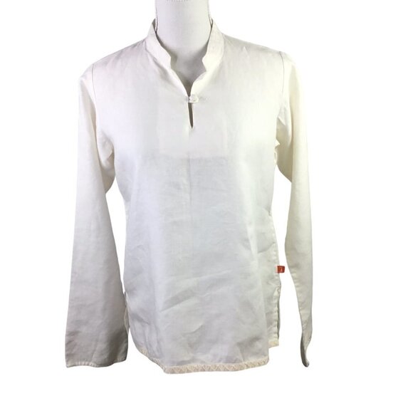Maya Organic Linen Top Blouse Shirt Long Sleeve Quality Natural Ivory Size Large - Picture 3 of 11